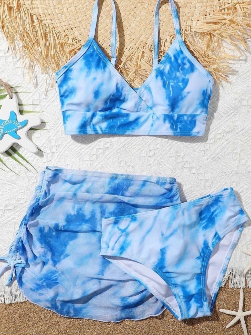 GIRLS Size 11/12-Blue Tie-Dye Bikini Set with Cover-Up